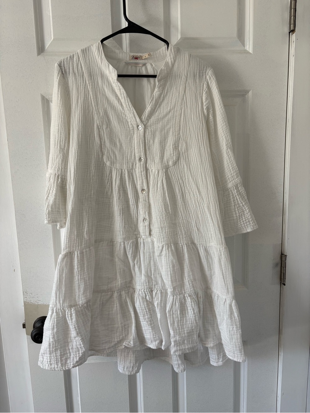 Faherty White Tiered Button Mini Dress